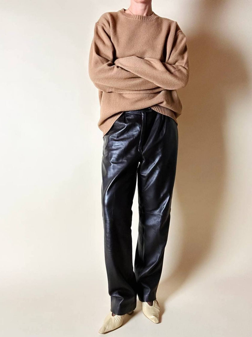 Pantalone vintage in pelle testa di moro