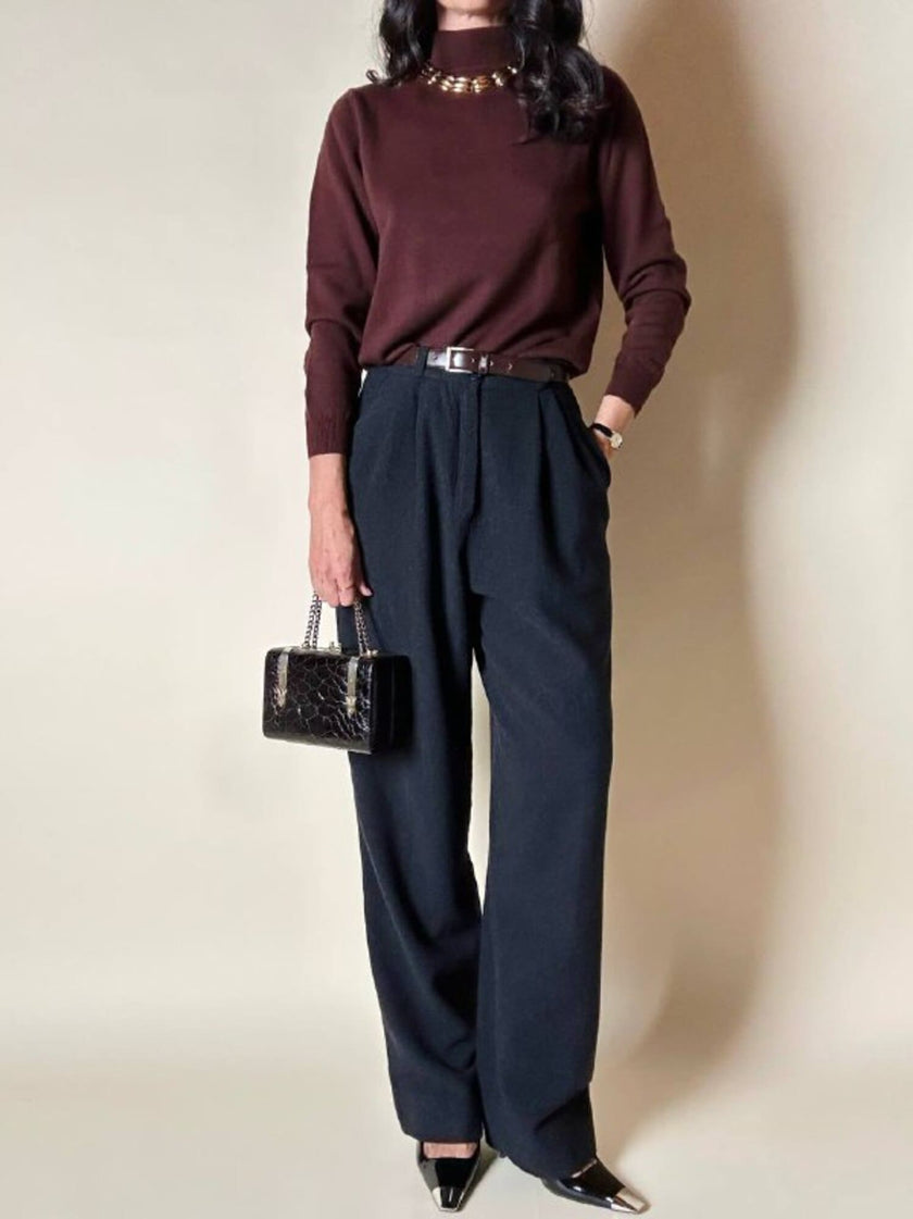 Pantalone Yves Saint Laurent a vita alta con pince in lana grigio antracite
