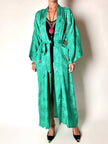 Green rayon jacquard kimono robe with multicolor embroidery