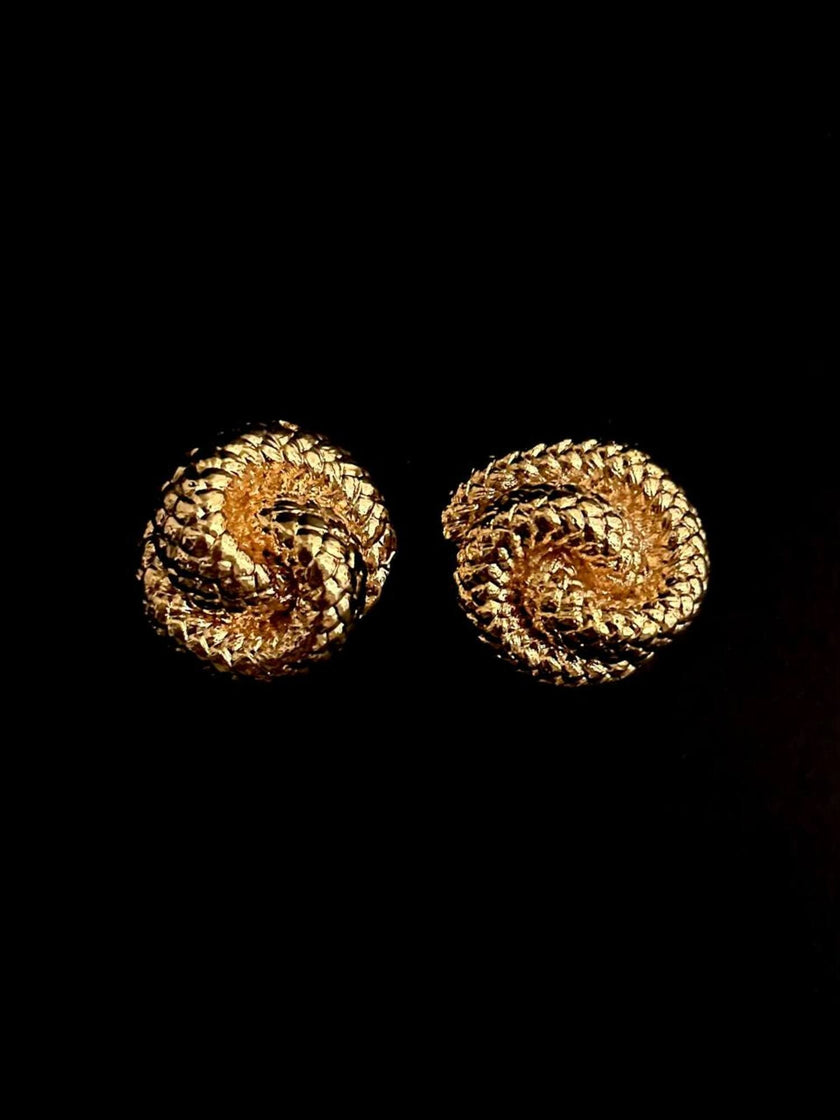 Vintage gold-tone knot clip-on statement earrings