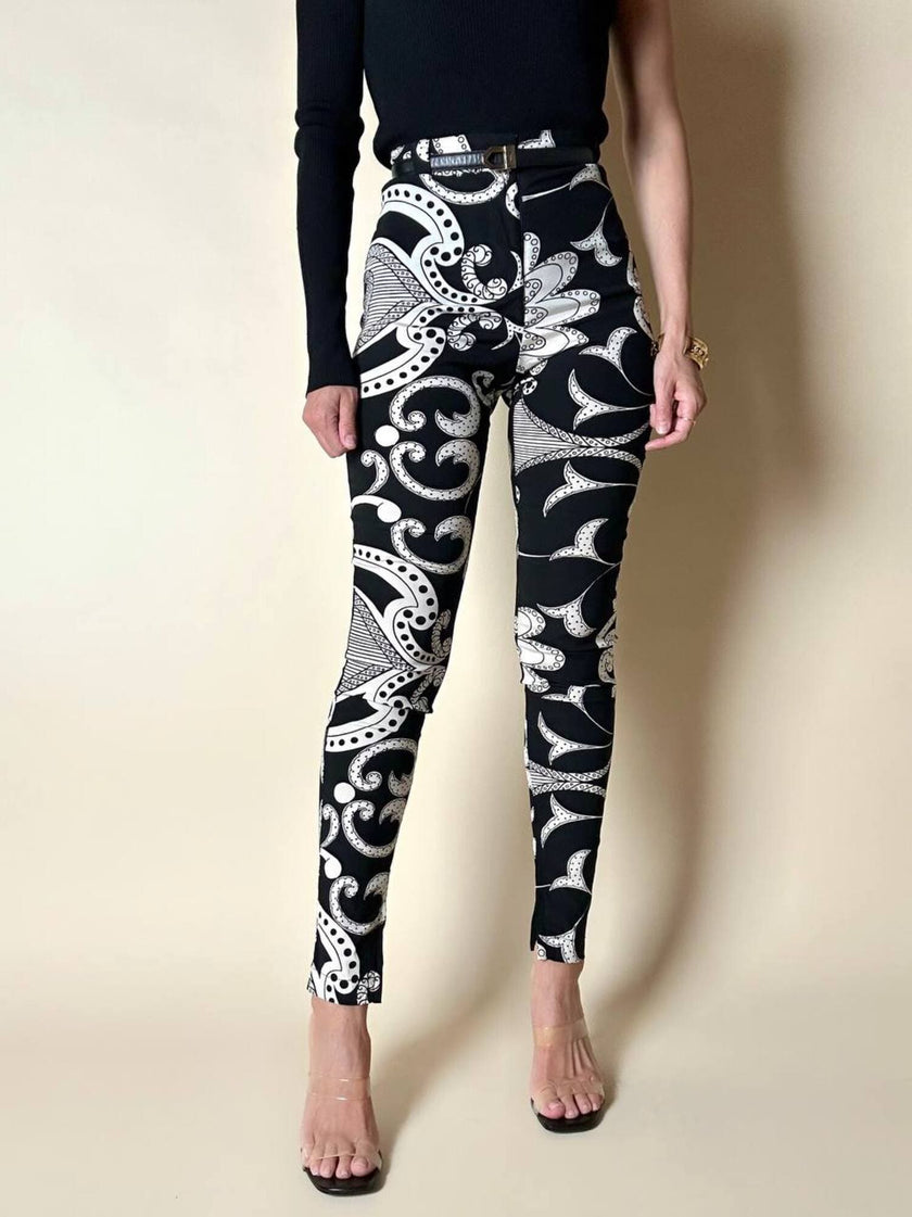 Leggings vintage Gianni Versace fantasia Silver Baroque bianca e nera