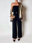 Sciarpa vintage Yves Saint Laurent in lamé di seta oro con frange e logo YSL ricamato