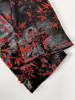 Pantalone vintage a vita alta in raso jacquard nero e rosso fantasia bambù e fiori di prugno