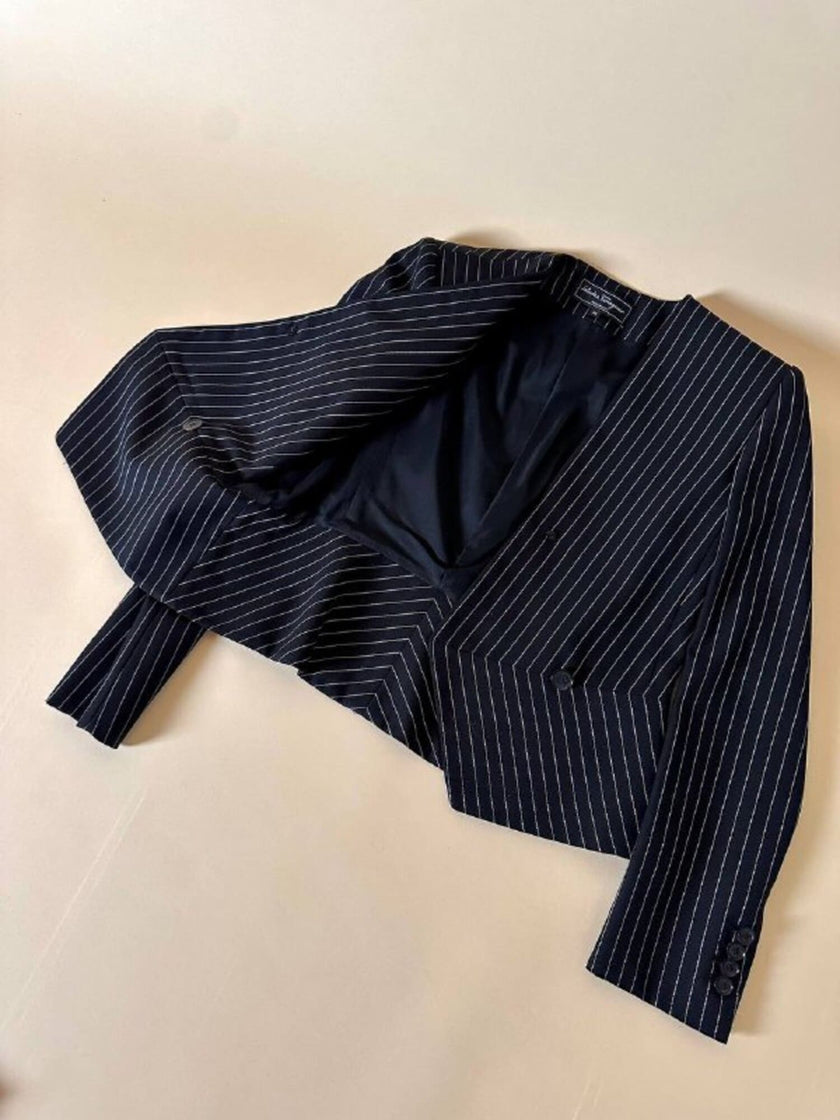 Mini blazer doppiopetto gessato in lana nera “Salvatore Ferragamo”