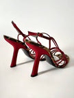 Sandalias vintage Dolce & Gabbana en crepé rojo y terciopelo con estampado de leopardo