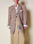 Blazer oversize in fresco di lana principe di Galles beige e marrone Vincam