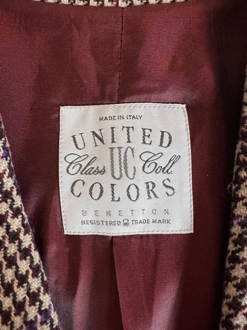 Blazer United Class Coll Colors Benetton in lana pied de poule beige e cioccolato con bottoni berlebeck