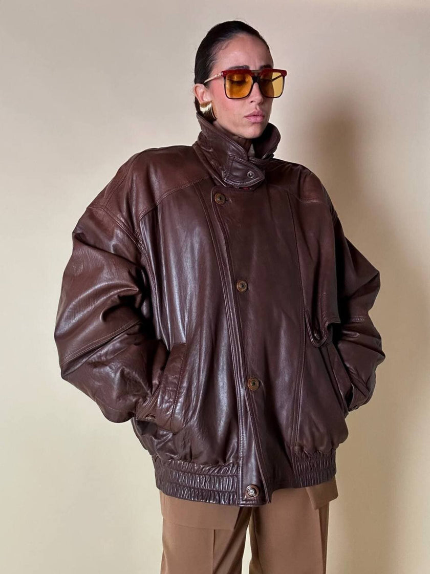 Bomber aviator in pelle color cioccolato “Laps”