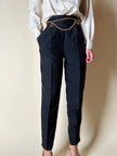 Pantalone vintage Gucci modello a vita alta con piega in seta nera