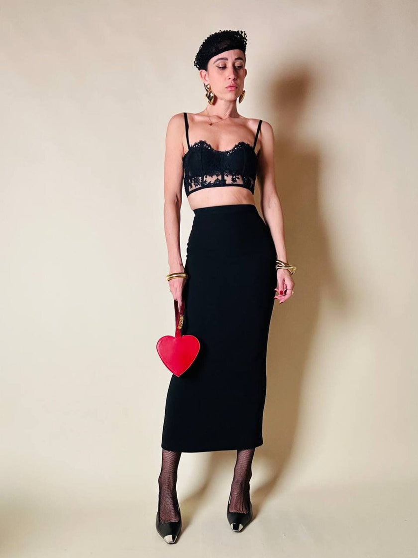 Top in pizzo e raso nero “La Perla”