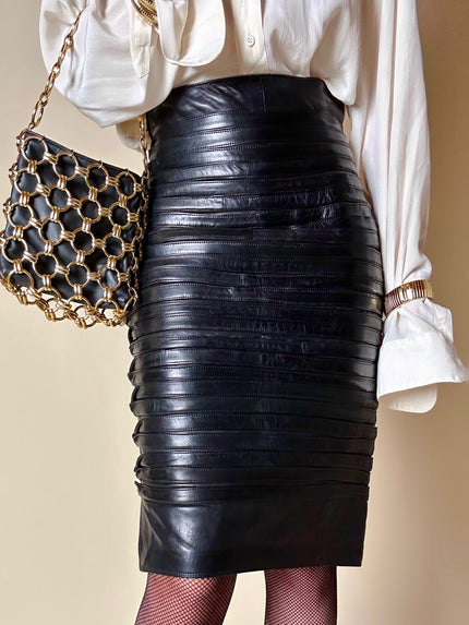 Black leather “Gianni Versace” midi skirt