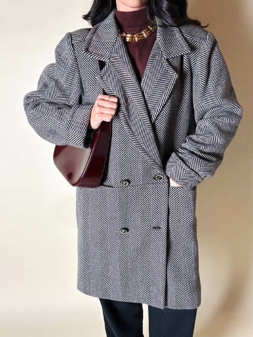 Cappotto sartoriale in lana spinata con bottoni Yves Saint Laurent