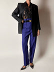 Pantalone vintage Cristina Gavioli a vita con piega in lana blu violetto