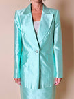 Tailleur giacca e gonna in shantung di seta acqua marina con bottoni gioiello “Escada”