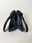 Slingback vintage Yves Saint Laurent blu notte con cuori gioiello dorati