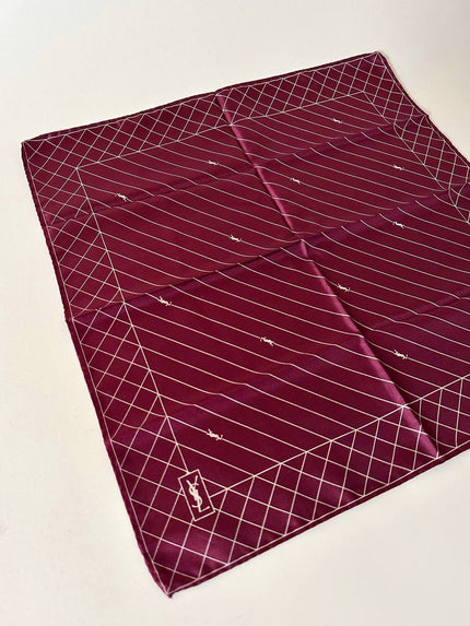 Mini foulard vintage Yves Saint Laurent bordeaux con loghi avorio
