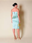 “D&G” aquamarine stretch satin sheath dress