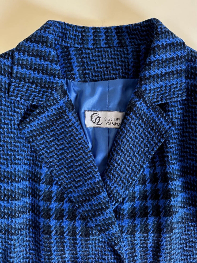 Cappotto in pura lana fantasia principe di Galles blu elettrico e nero Gigli Del Campo