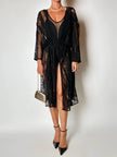 Kimono vintage in tulle nero con ricami floreali
