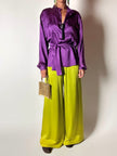 Pantalone vintage Guy Laroche Couture modello a palazzo in raso verde lime