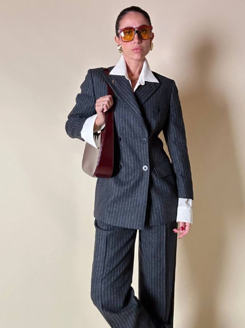 Tailleur gessato giacca/pantalone in lana grigio antracite “Antonio Fusco”