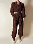 Combinaison vintage Complice en velours côtelé marron avec détails en cuir