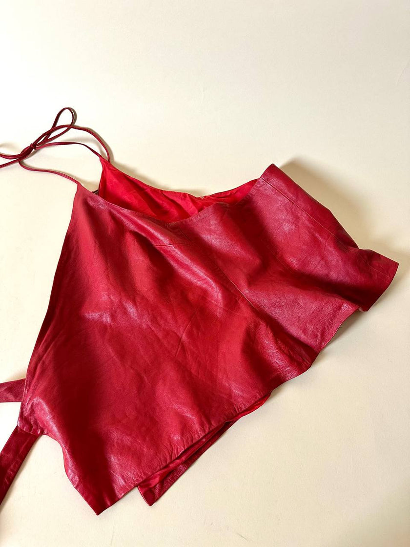 Wrap top in pelle rossa “Marina Babini”