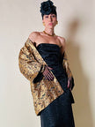 Abito a fascia in broccato di seta nero fantasia orientale