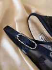 Slingback con plateau in raso di seta e rete ricamata “Gianni Versace”