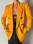 Blazer vintage Genny in cashmere giallo becco d’oca con bottoni gioiello dorati