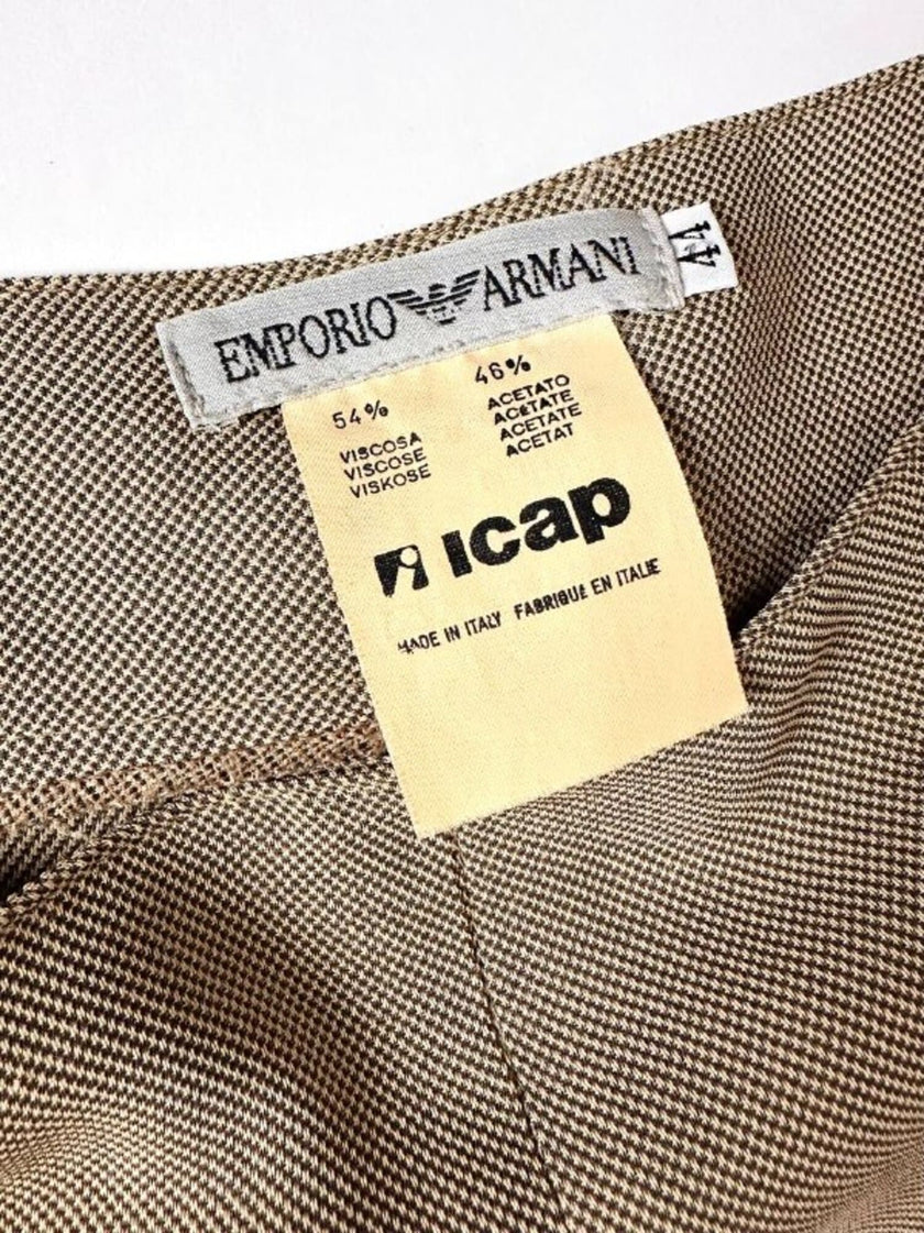 Vintage high-waisted Emporio Armani trousers in khaki Fil-à-Fil fabric