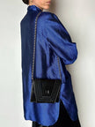 Giacca-camicia vintage in tessuto jacquard bluette