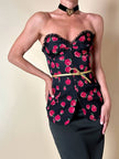 Bustier nero fantasia rose rosse in seta operata “Rena Lange”