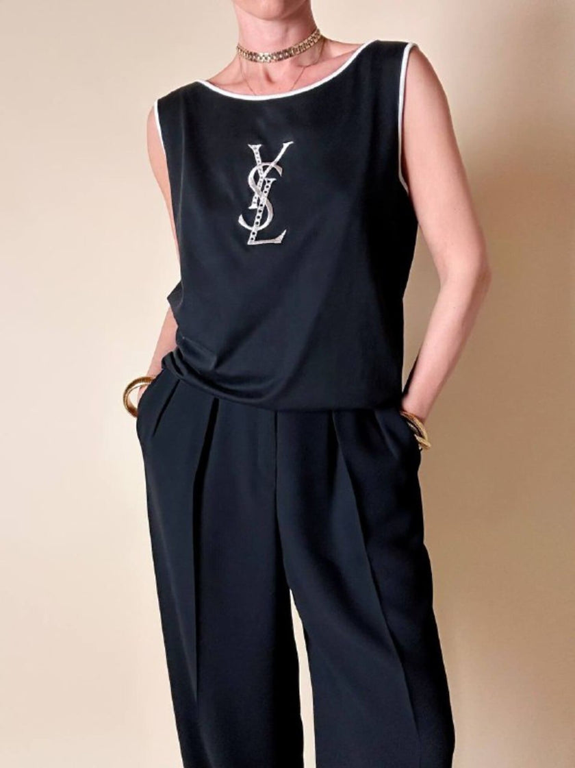 Pantalone nero con pince e piega “Yves Saint Laurent”