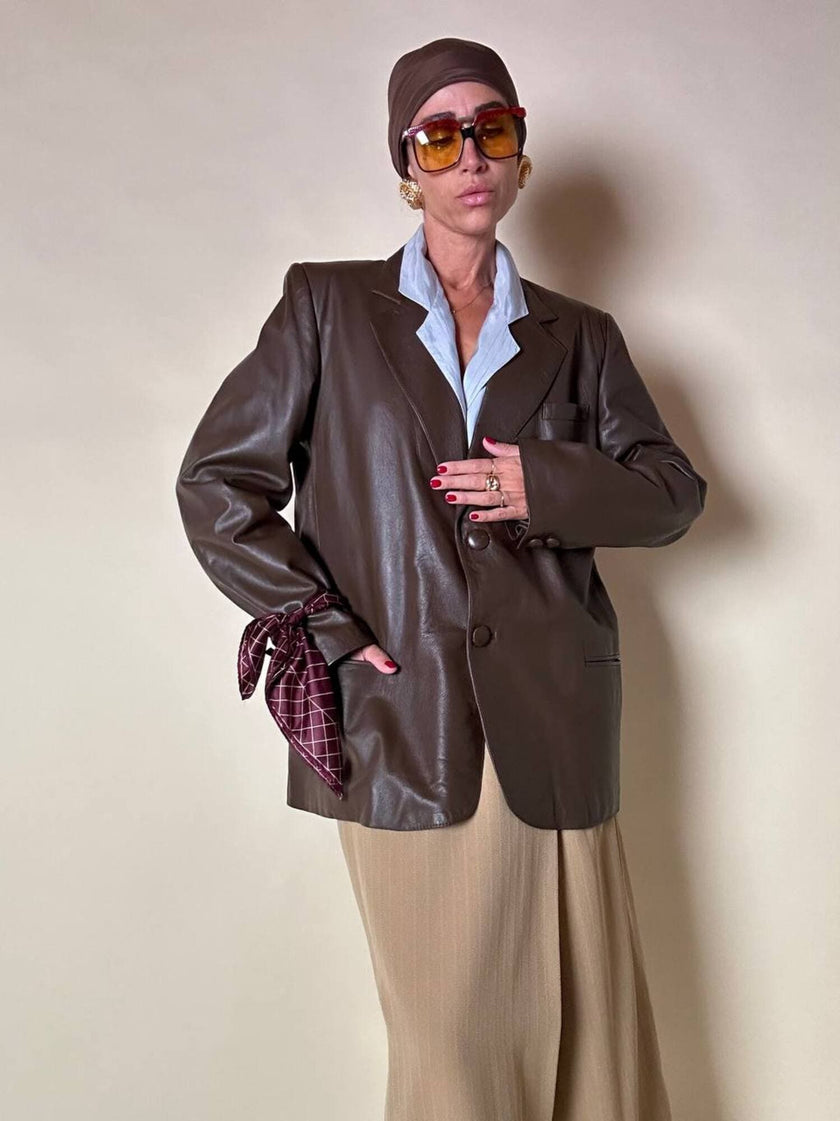 Blazer oversize in pelle color cioccolato