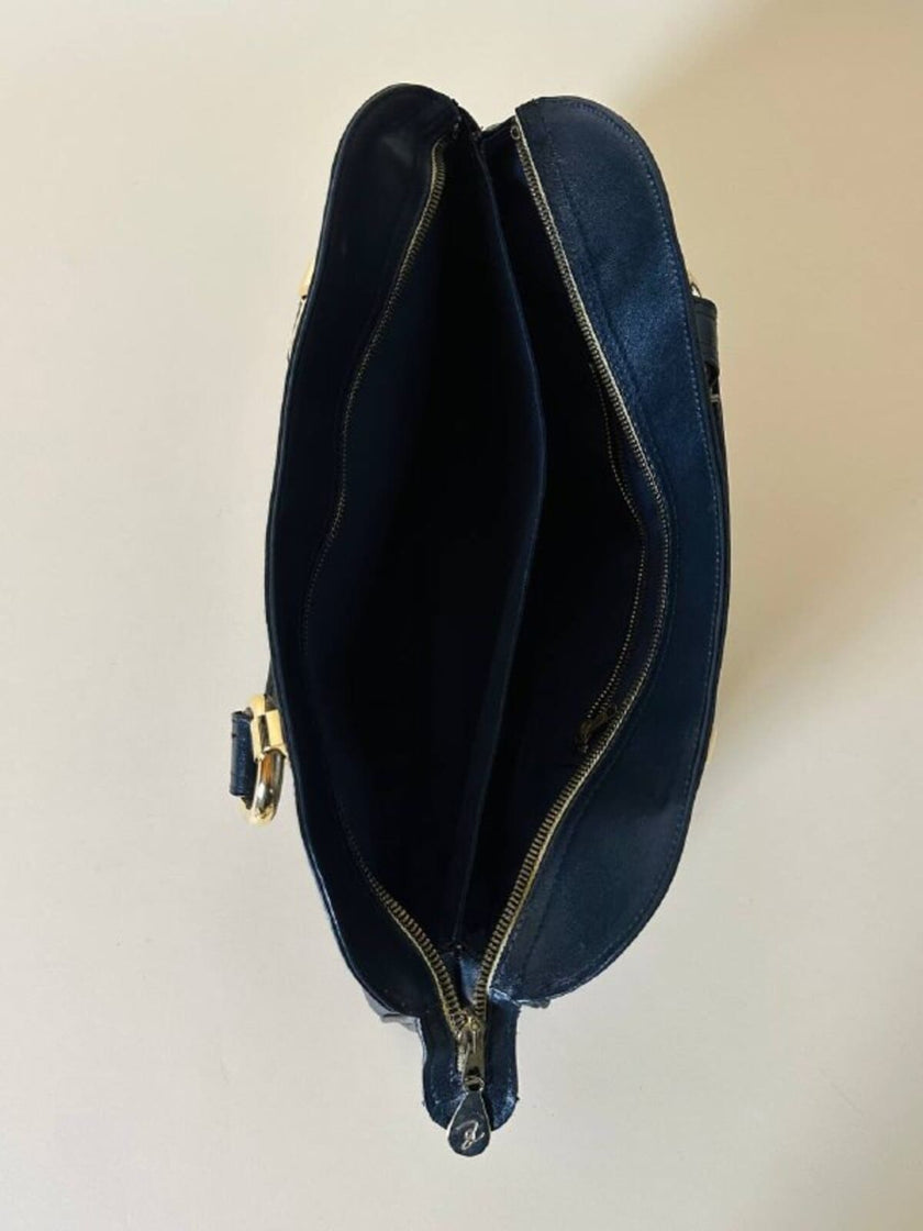 Borsa a mano in pelle blu notte