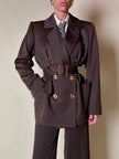 Blazer doppiopetto in lana color cioccolato “Yves Saint Laurent” con pantalone abbinato