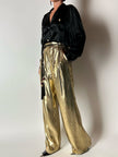 Pantalone vintage Yves Saint Laurent Rive Gauche a palazzo in seta lamé oro