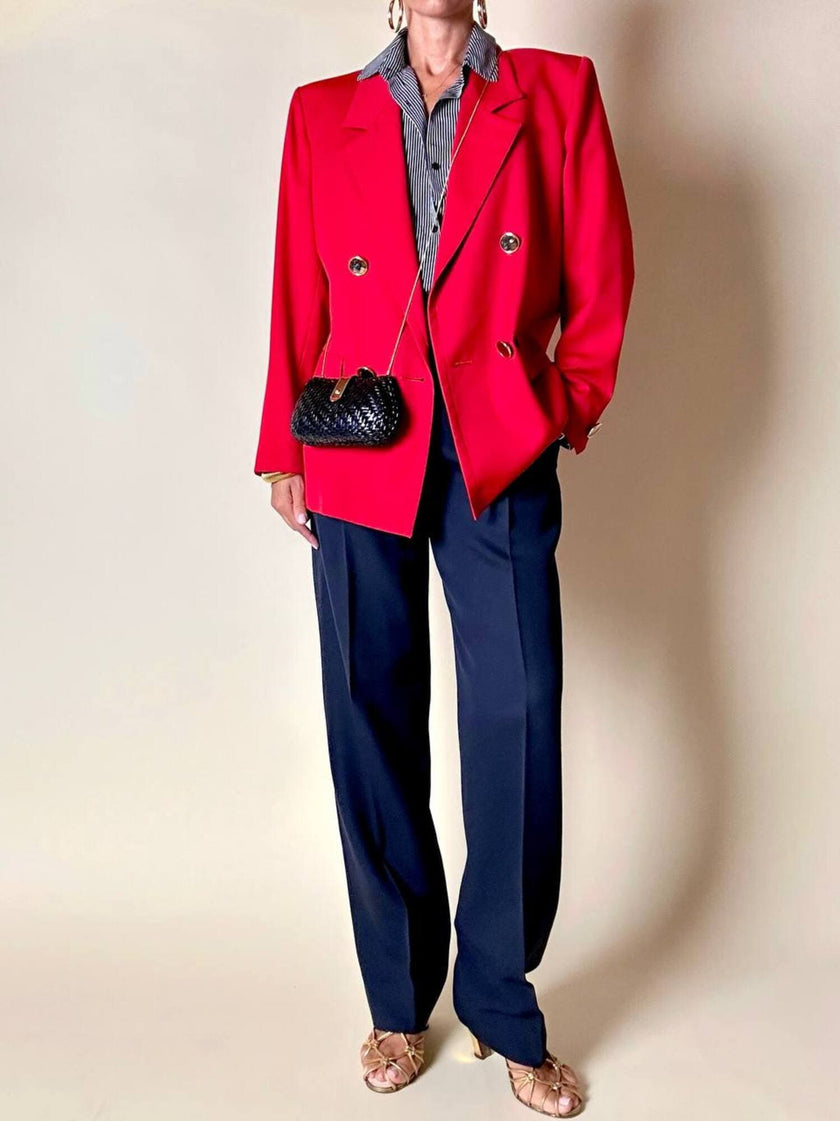 Blazer doppiopetto rosso Yves Saint Laurent con bottoni dorati a specchio