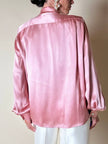 Camicia con fiocco al collo in raso di seta rosa 