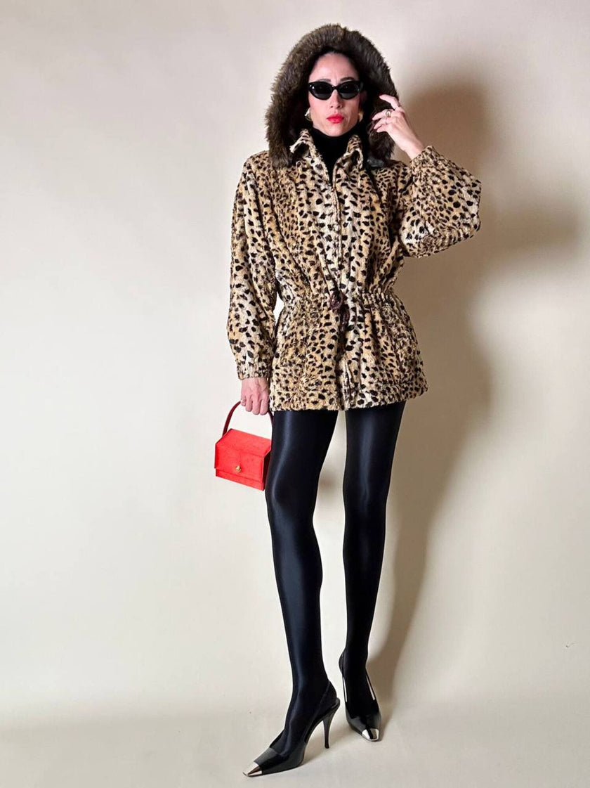 “Yves Saint Laurent” faux fur leopard print parka