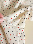 Camicia oversize in seta panna a pois rossi e neri “Corylady”