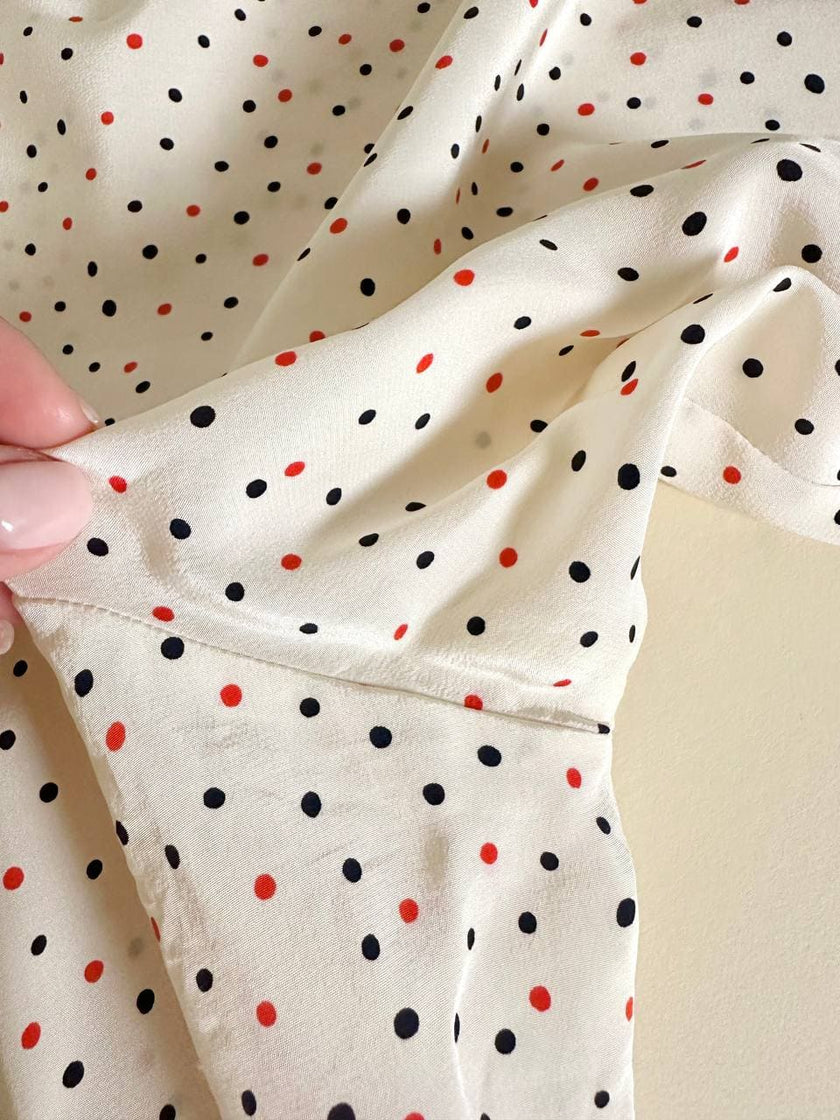Camicia oversize in seta panna a pois rossi e neri “Corylady”