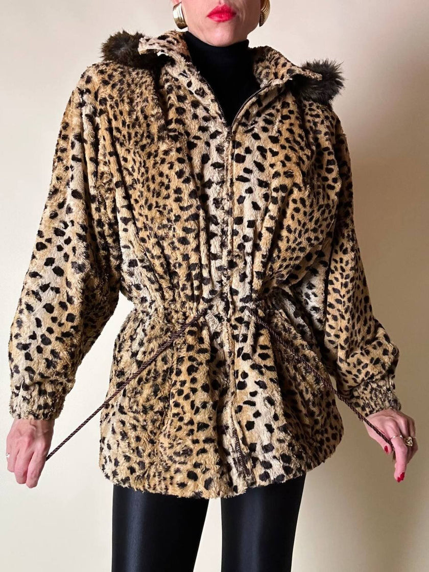 “Yves Saint Laurent” faux fur leopard print parka
