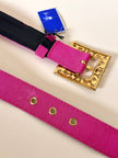Cintura in gros grain fucsia con fibbia logata color oro “Yves Saint Laurent”