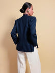 Blazer Yves Saint Laurent blu navy con maxi bottoni oro