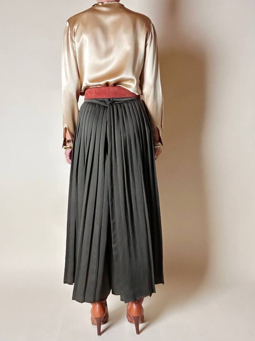 Gonna pantalone plissé Max Mara in satin verde stagno