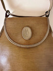 Borsa Yves Saint Laurent in tessuto plastificato millerighe color cammello con riporti in pelle argilla