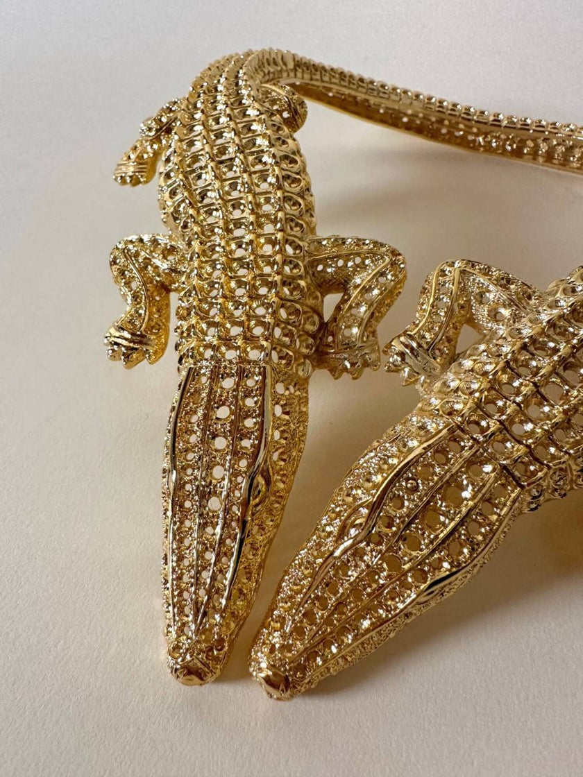 Maxi collier coccodrilli in metallo dorato  “Roberto Cavalli”