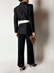 Blazer vintage Episode in shantung di seta nera con bottoni in passamaneria